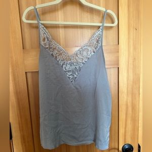 Three Bird Nest Deep V Neck Lace Trim Tank Size M